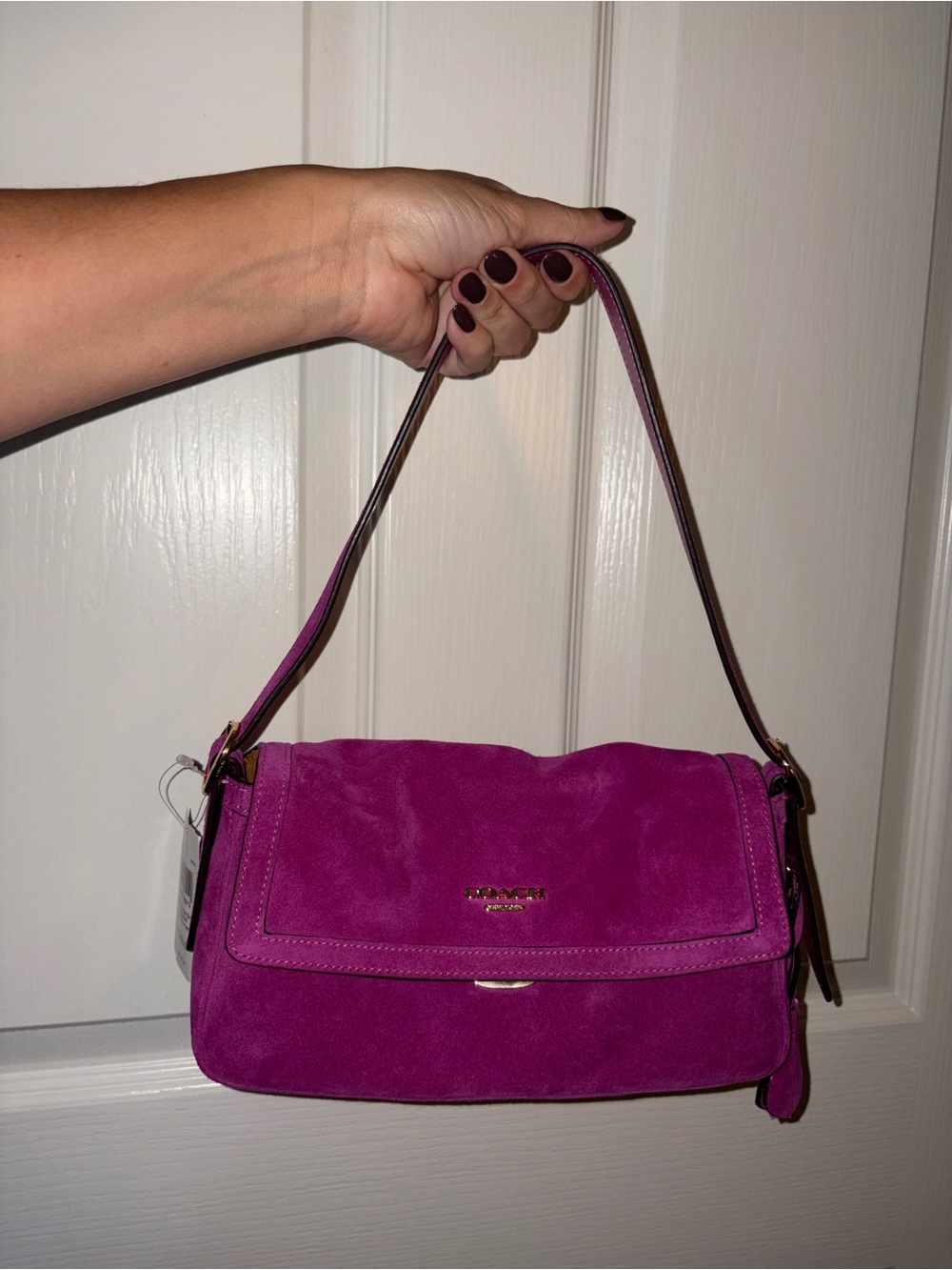 Coach Magenta Etta Flap NWT Small Shoulder Bag Crossbody Suede Leather Limited